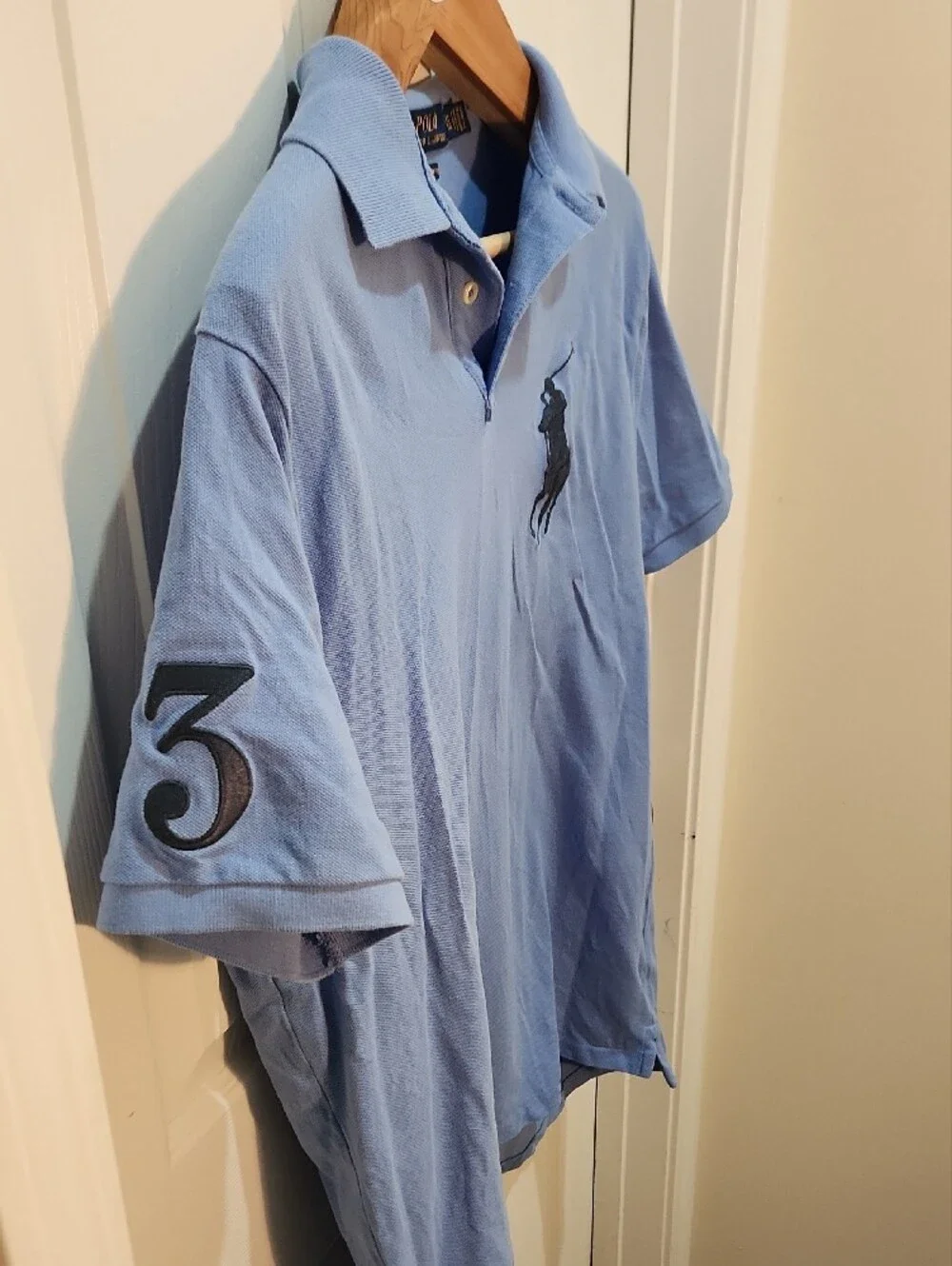 Ralph Lauren Men’s Blue Polo with Navy Large Pony & Sleeve Number 3